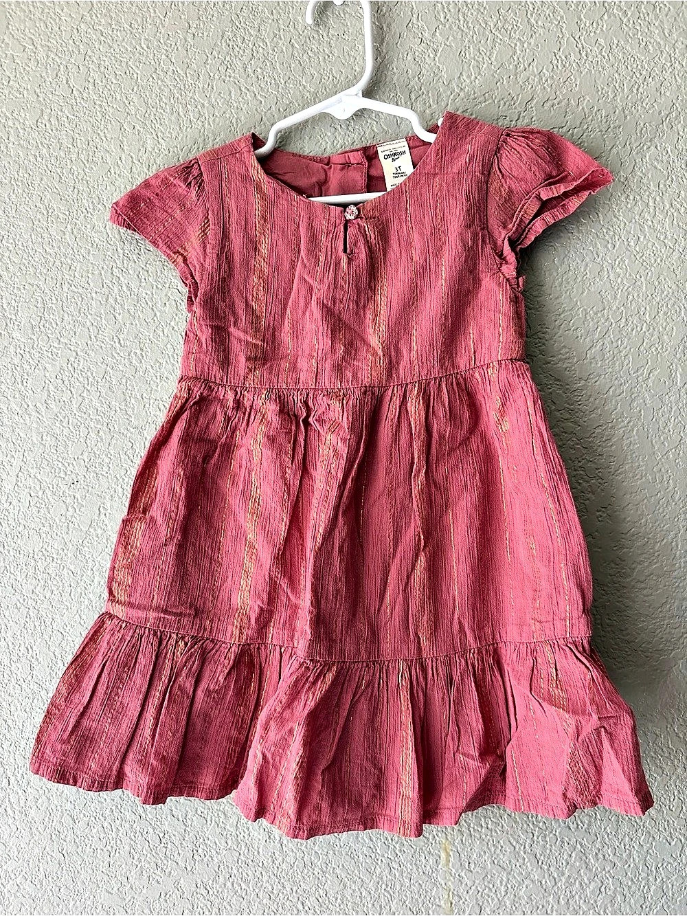 OshKosh B'gosh Rose Metallic Stripe Flutter Sleeve Dress Girls 3T Pink